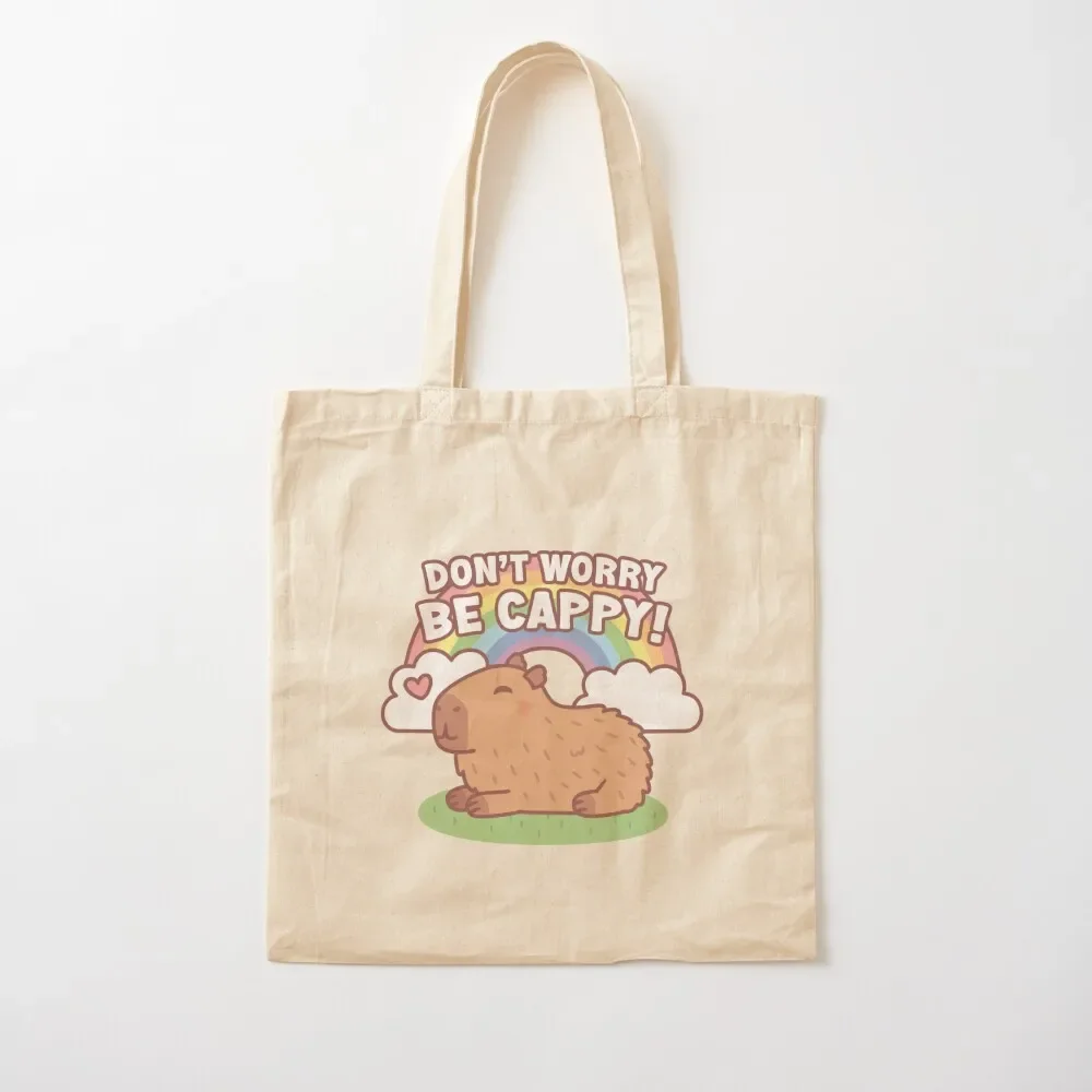 

Cute Capybara And Rainbow, Don't Worry Be Cappy Tote Bag Big bag women shopping bag logo shopper woman