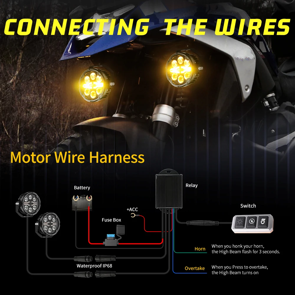 BraveWAY Foco Auxiliar LED Blanco/Amarillo de 3 Pulgadas para Motocicleta, Barra de Luz de Trabajo LED Súper Brillante, Proyector de Luz Antiniebla para Camión, 6000K 3000K Doble Color DRL para Uso Todoterreno en 4x4, ATV, Camión, Bicicleta, SUV, UTV