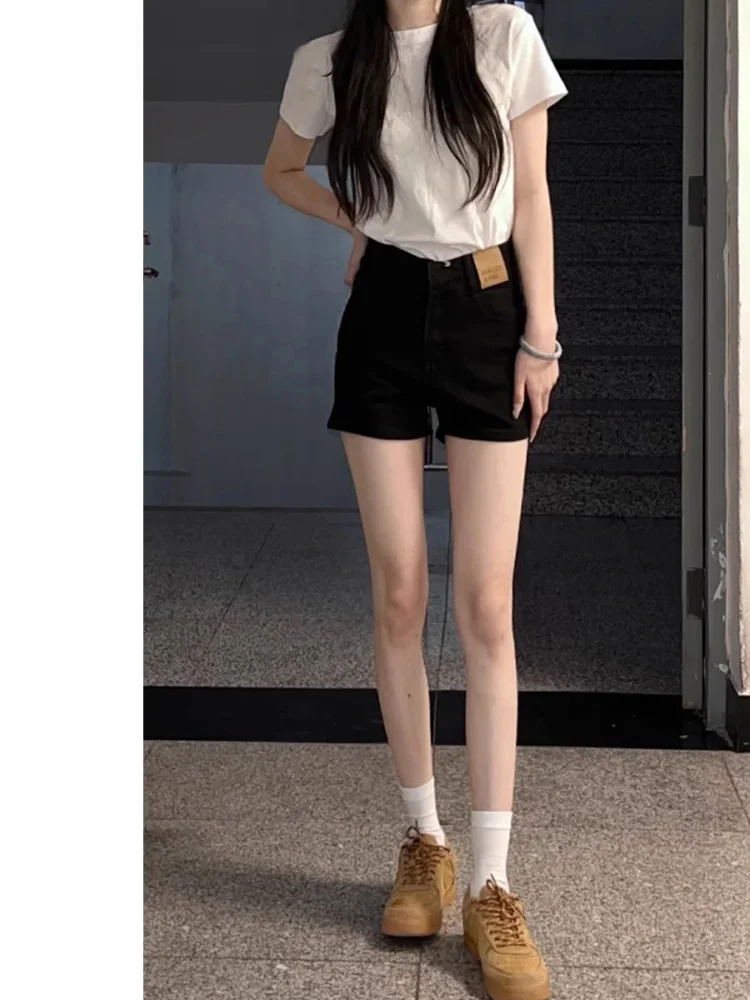

High Waist A-Line Wide Leg Black Denim Shorts for Women Casual Style Summer New Arrival Slimming Short Pants Ladies Jeans