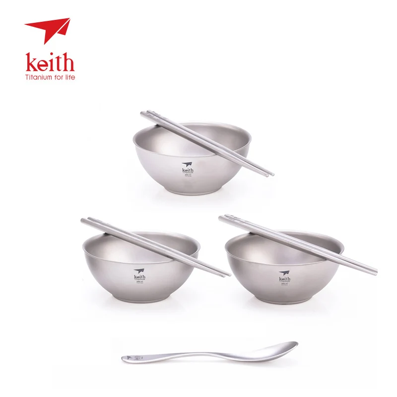 

Keith Titanium Double Wall Bowl Chopsticks Spoon Home Set Camping Travel Hiking Dinnerware Lightweight Noodle Container Gift Box