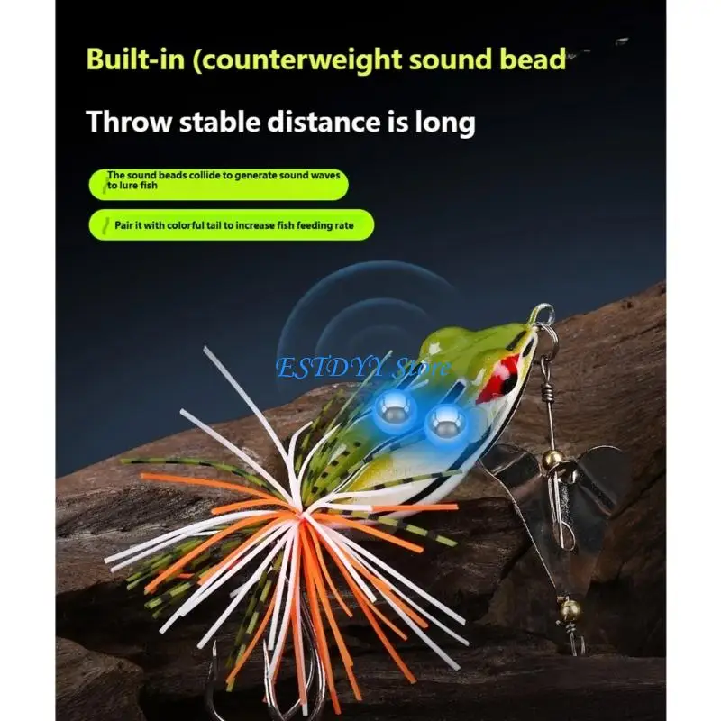 G6DE 5Lots Topwaters Spinner Frogs Lures Artificial 3D Eye Fishing Frogs Lures Soft Tube Baits Plastic Fishing Lures with Hook
