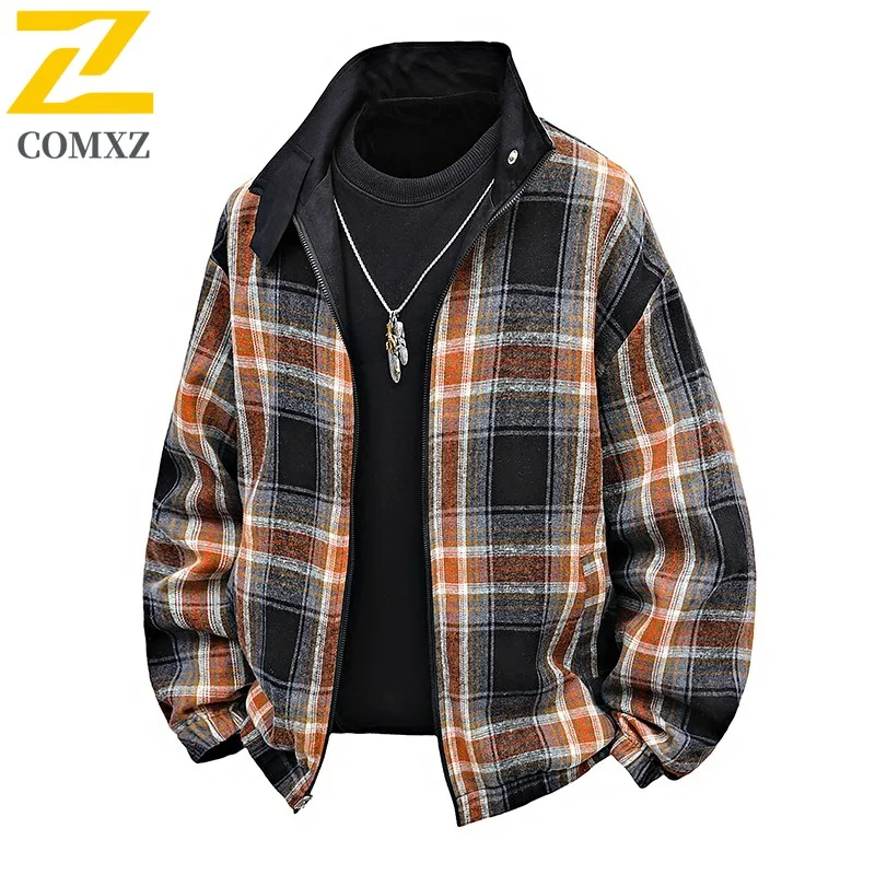 

COMXZ 2025 Mens Jacket New Vintage Reversible Plaid Handsome Lightweight Streetwear Outerwear Breathable Windbreaker Autumn