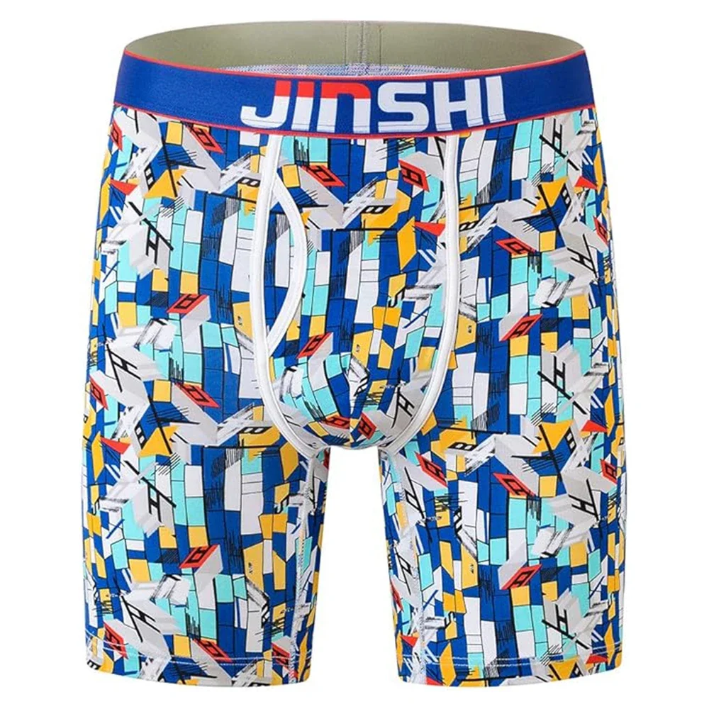Jinshi Men's Comfortable Long Boxer Briefs Printing Big And Tall Bamboo No Ride Up Men Underpants