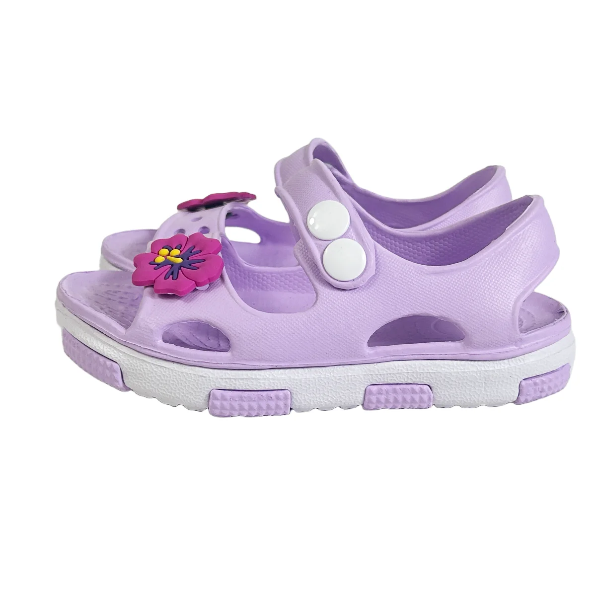 Toddler Girls Cute Cartoon Flower Open Toe Slip On Hollow Out EVA Outdoor Slipper, Kids Casual Soft Sole Anti-skid Beach Sandals