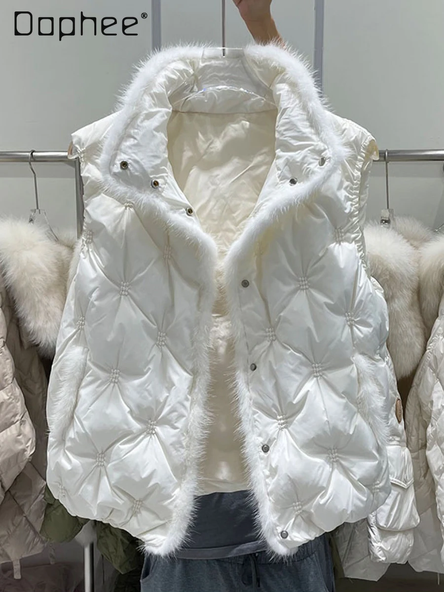 Chaleco corto de plumas para mujer, chaqueta de plumón de pato