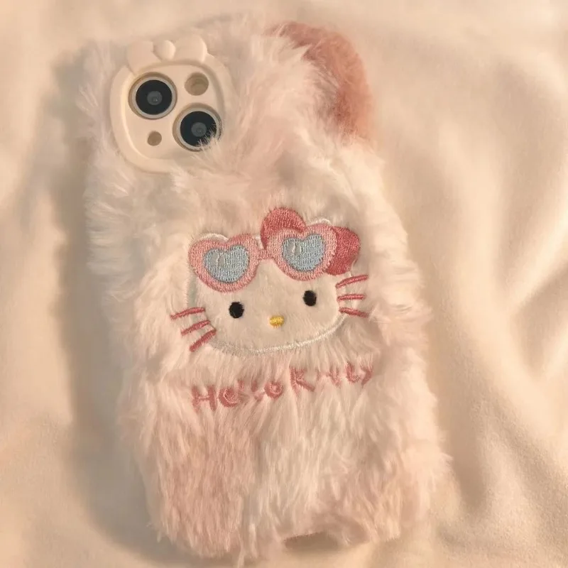 新しい可愛い韓国風ぬいぐるみ刺繍ハローキティ猫 Apple 16/14 Promax スマホケース iPhone 13 Apple 12/11 女の子へのプレゼントに最適