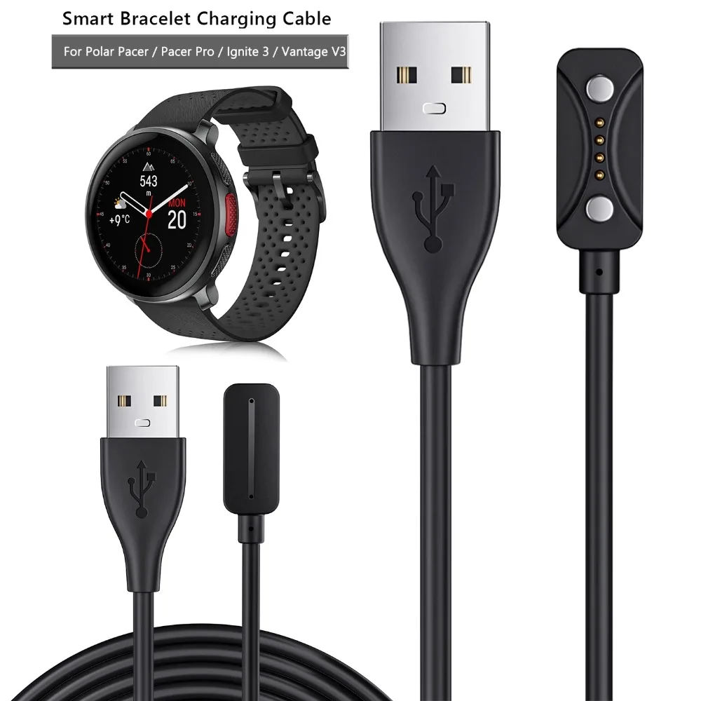 USB Charger for Polar Pacer/Pacer Pro/Ignite 3/Vantage V3 Watch 1m Magnetic USB Charging Cable Smartwatch Charger Line Cord