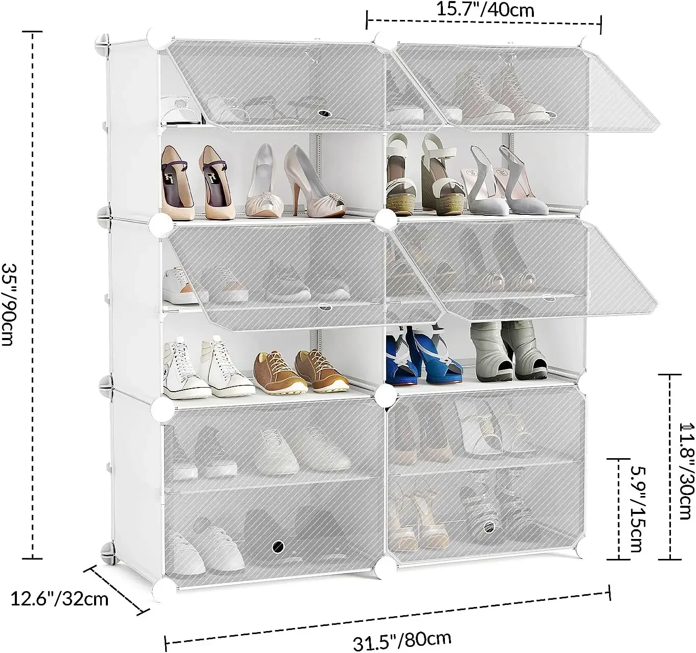 Shoe Rack for Entryway 6 Cube 12-Tier Shoe Storage Cabinet 24 Pairs Plastic Freestanding Shoe Organizer DIY for Entryway Hallway