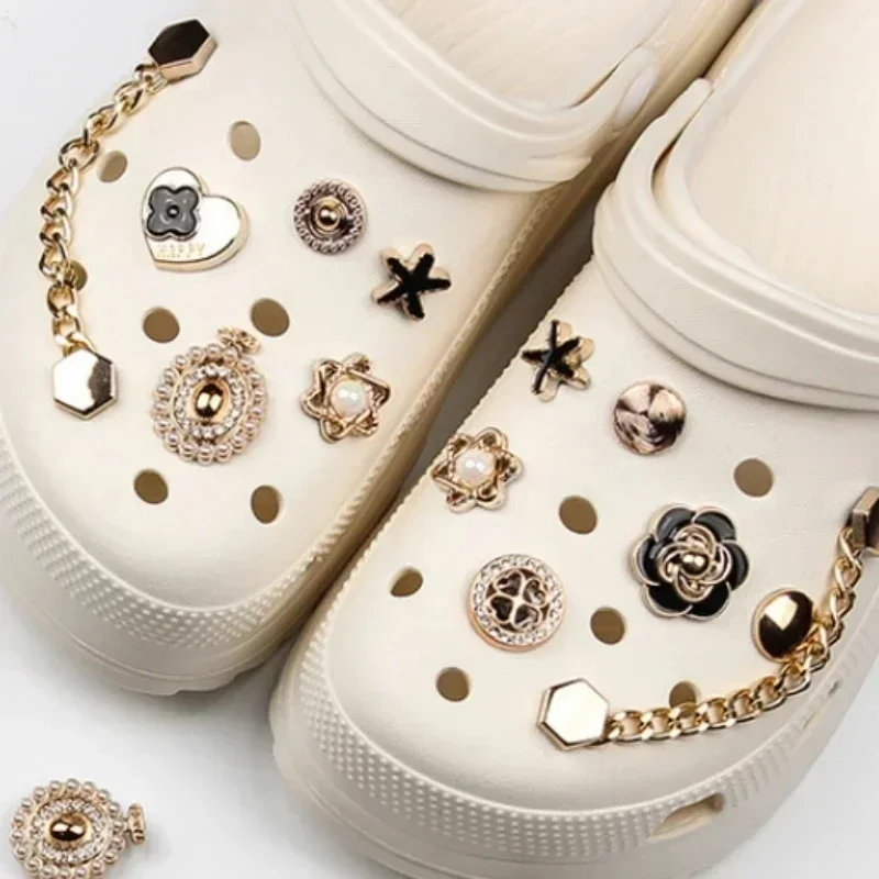 Shoes Applique Metal Toe Shoe Charms Metallic Sheen Accessories Sets For Sandal Flowers Hexagram Ornaments For Girl Women Shoes