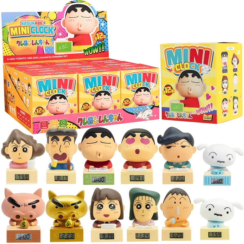 9pcs Crayon Shin-chan Nohara Hiroshi Nohara Misae Anime Figure Himawari Alarm Clock Series Rice Grain Doll Blind Box Toys Gifts