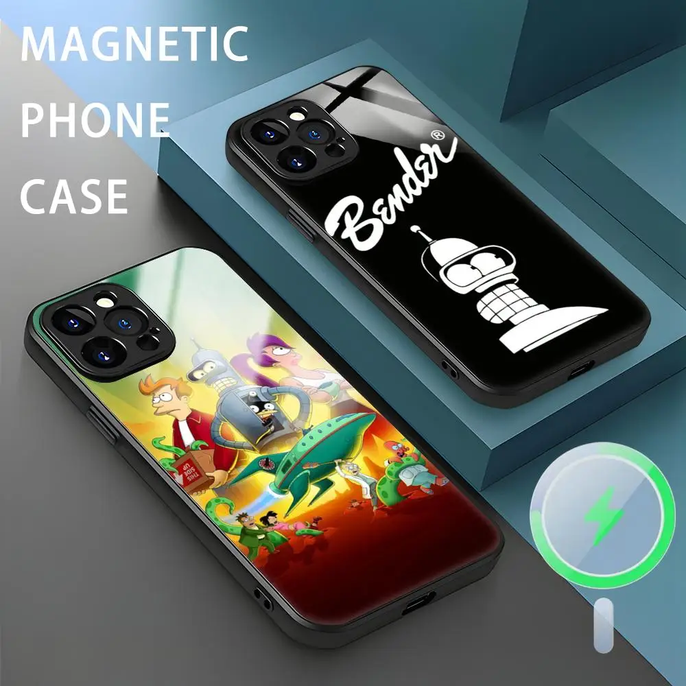 Cute Futurama Bender Art Clear Phone Case For iPhone 16 15 14 13 12 11 X XR XS 8 Plus Mini Pro Max Glass Magnetic Phone Case