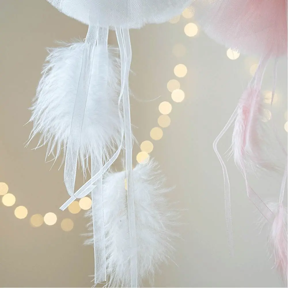 Embellishment Pink White Christmas Hanging Decorations Mesh skirt Feather Hanging Pendants Xmas Tree Ornaments Party Supplies