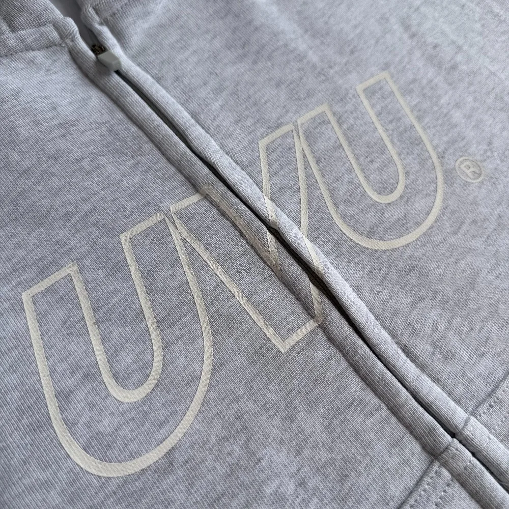 UVU 26SS Sports Vintage Simple Printed Hooded Fleece Double Zipper Loose Sweater