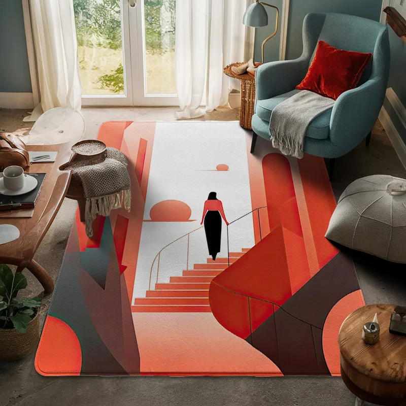 

Abstract Art Figure Large Mat Morandi Color Non-Slip Door Mat Cafe Living Room Dual-Use Room Aesthetic Decorative Mat