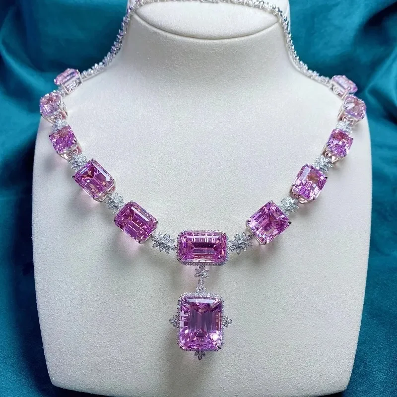 Imagem -02 - Luxo Anéis de Cristal Rosa Conjuntos de Jóias para as Mulheres Cor Prata Brincos de Casamento Gargantilha de Noiva Charme Feminino