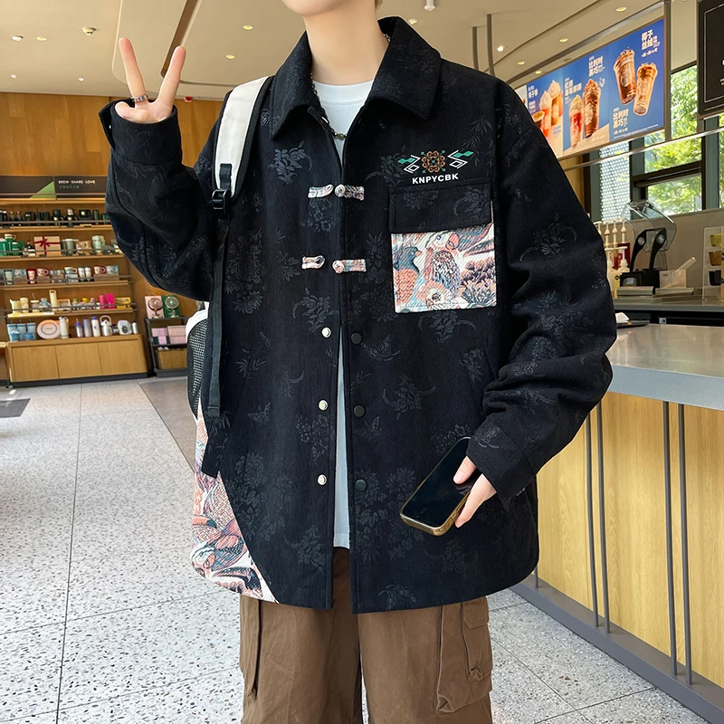 

Spring Autumn New Men's Jaet 2025 High School Student Turn-down Collar National Sle Casual Wear Resistant Cotton Polyester