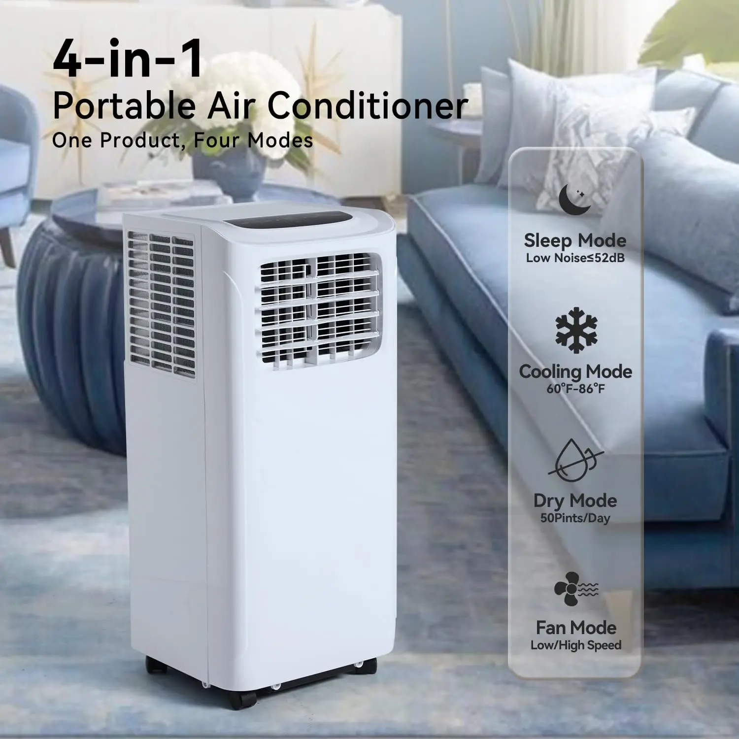 New Air Conditioner, 9700 BTU Portable Air Conditioner with Fan & Dehumidifier Cools up to 300 sq. Ft, 3-in-1 Portable AC Unit