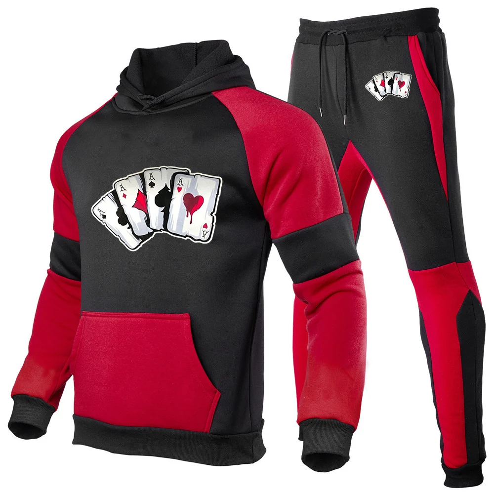 2026 Poker Card A pattern Logo Print Men's Spring Autumn Shaped and Durable Fashion Handsome Hoodies Long Pants Suits