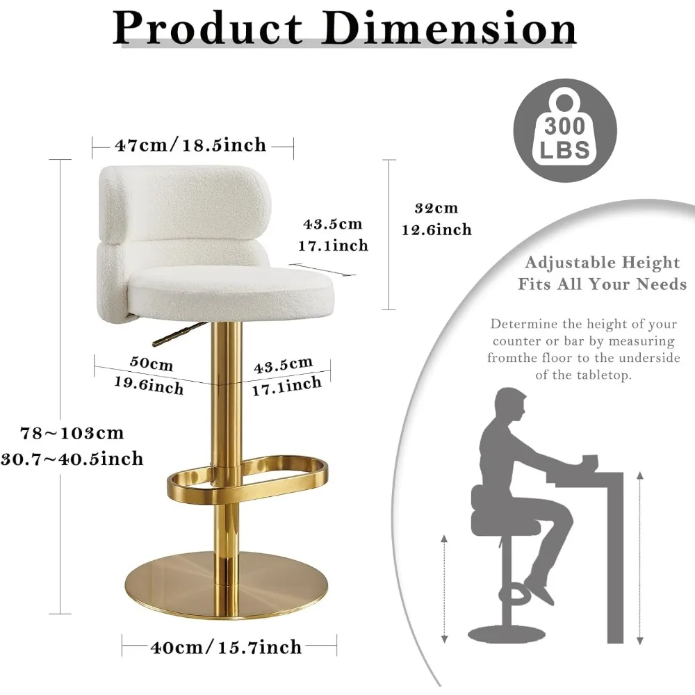 Counter Height Bar Stools with Back Modern Adjustable Height Barstools Swivel Bar Chair Gold Legs for Kitchen Island Counter