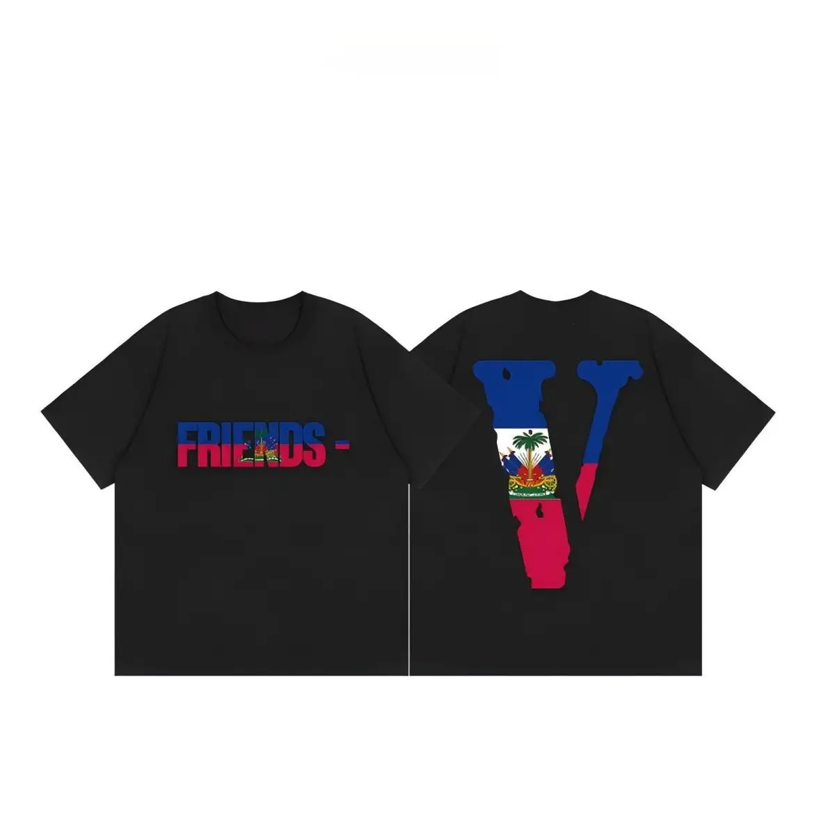 2026 Men Women Red‑White‑Blue Letter Graphic T‑shirt Unisex Double‑Sided Distressed Big V Print Casual Cotton Daily Top