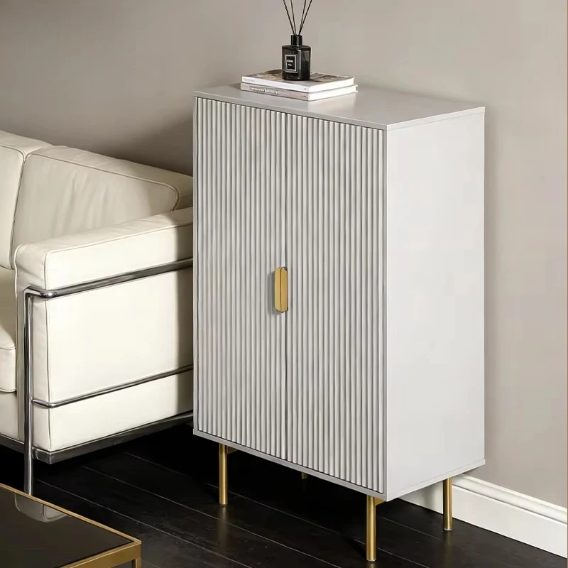 eo-Elegant Sideboard MDF Construction Ribbed Front Panel Dual Storage Compartment Nordic Style Cabinet Aparador^