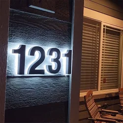 Outdoor LED Modern House Numbers, Illuminated Address Number Sign, Metal Backlit Door Number, Hotel Room House Number Sign