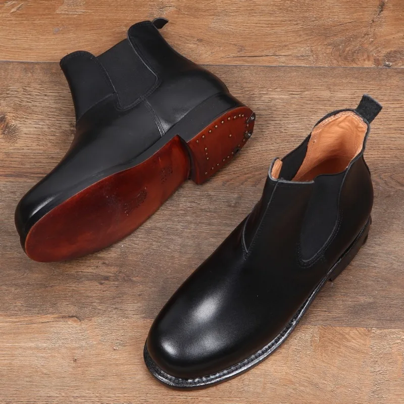 

Design Fashion Mid-Calf Genuine Leather Round Toe Outdoor Casual Work Chelsea Boots Men Safety Shoes Vintage Ankle Boots Male