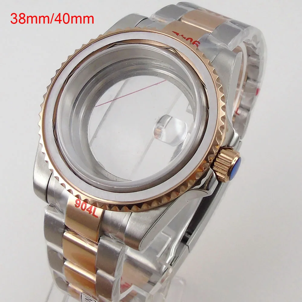 

38mm 40mm Dive Silver Rose SUB Watch Case for NH34 NH35 NH36 NH38 NH70 NH72 ETA2824 2836 MIYOTA DG MINGZHU 904L Band for Mod