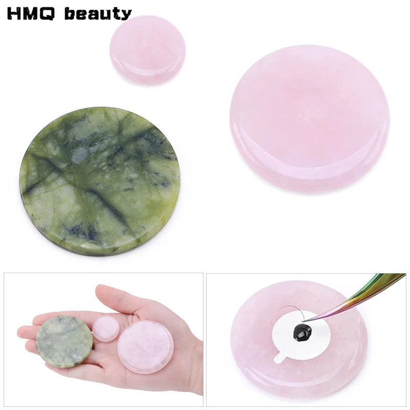 2Pcs 접착제 팔레트 스톤 속눈썹 확장 옥 스톤 그린 핑크 내구성 거짓 눈 속눈썹 접착제 패드 홀더 속눈썹 액세서리