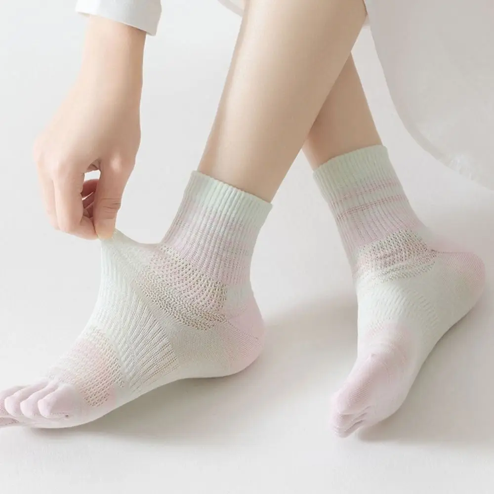 

Удобные дышащие носки-трубочки с пятью пальцами, тонкие сетчатые хлопковые носки до середины икры, летние носки ярких цветов в полоску с разделенным носком