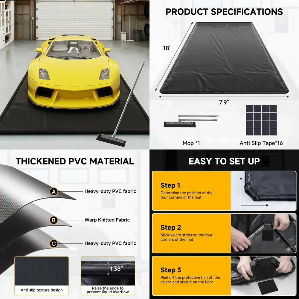 Heavy-Duty Waterproof Garage Floor Mat 7'9 x 18' for Car Protection, Non-Slip Parking Area, Large Vehicle Storage Mat