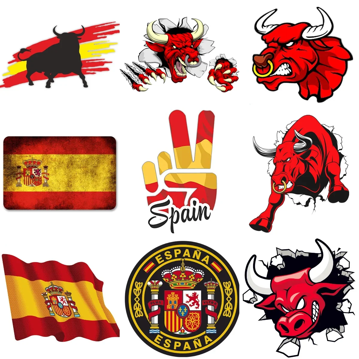 E Spain Flag Map Bull Emblem Creative PVC Stickers for Car Truck Bicycle Helmet Wall Window Fridge Table Decoration Accessories