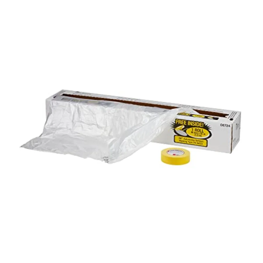 

Plastic Sheeting With 388N Yellow Masking Tape 36 mm,06724, Tear Resistant, Easy To Cut, Durable, 400
