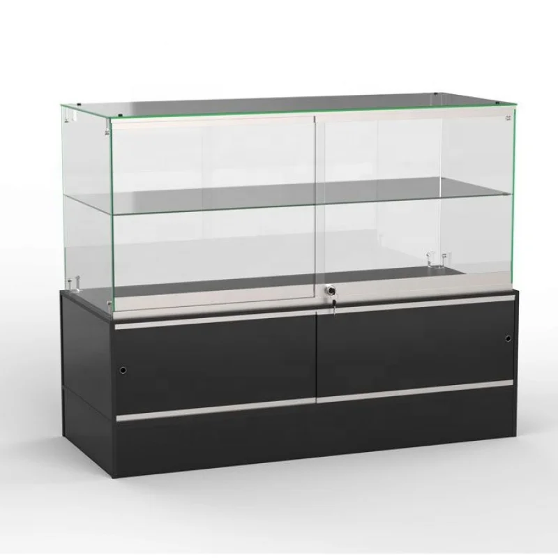 custom.Cheap Frameless Showcase Glass Display Counter Half Smoke Shop Showcase with Storage Cabinet