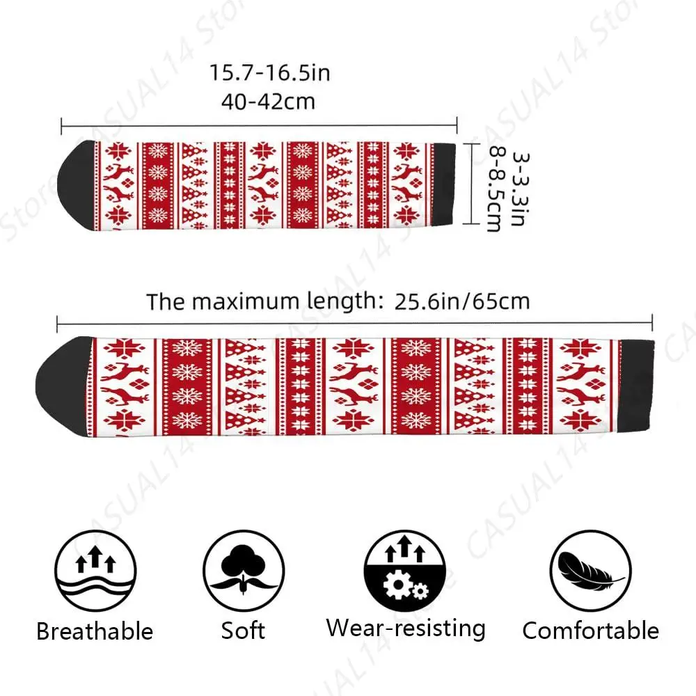 Red Striped Funny Socks Christmas Tree Moose Snowflake Dots Lines Novelty Casual Crew Socks Contrast Color Design For Women Men