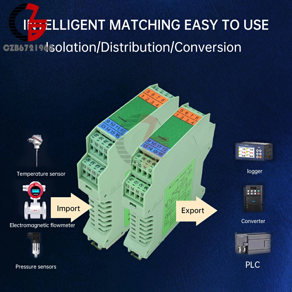 

DC24V 4-20mA Signal Isolator 1 In 1 Out/1 In 2 Out/2 In 2 Out Isolator Distribution Signal Separator Barrier Distribution Module