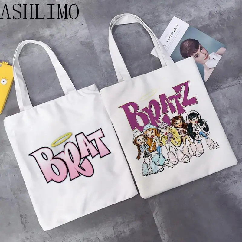 

Kawaii Bratz Letter Women Bag Shopping Canvas Aesthetics Tote Bag Casual Large-capacity Ulzzang Harajuku Funny Y2k Shoulder Bags