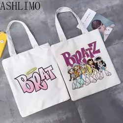 Kawaii Bratz Letter Women Bag Shopping Canvas Aesthetics Tote Bag Casual Large-capacity Ulzzang Harajuku Funny Y2k Shoulder Bags