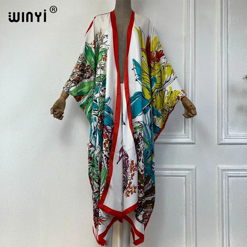 WINYI America fashion boho kimono Africa beach wear cover-ups print Cardigan beach outfits for women maxi abaya holiday dress