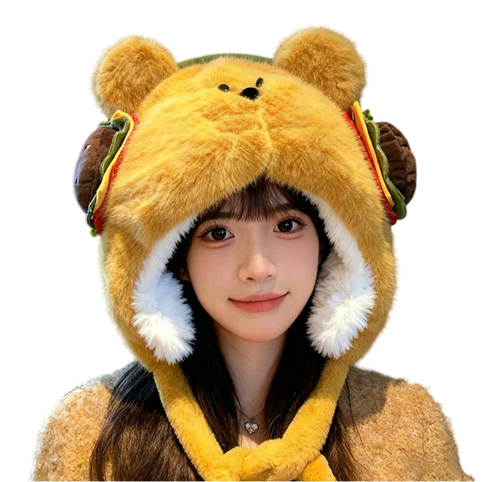 

Женская милая плюшевая шапка, утолщенная теплая рыбацкая шапка с капюшоном, теплый шарф для защиты шеи, защитная шапка для ушей, зимняя женская шапка