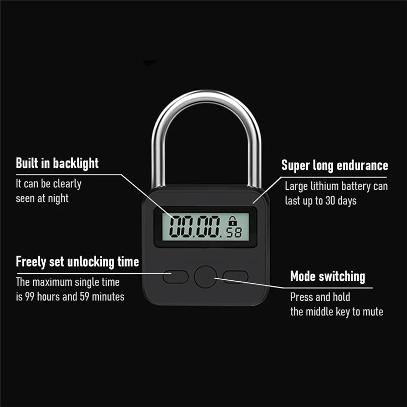 

Metal Timer Lock Alloy USB Rechargeable LCD Display Multi-Function Electronic Timer Lock-New