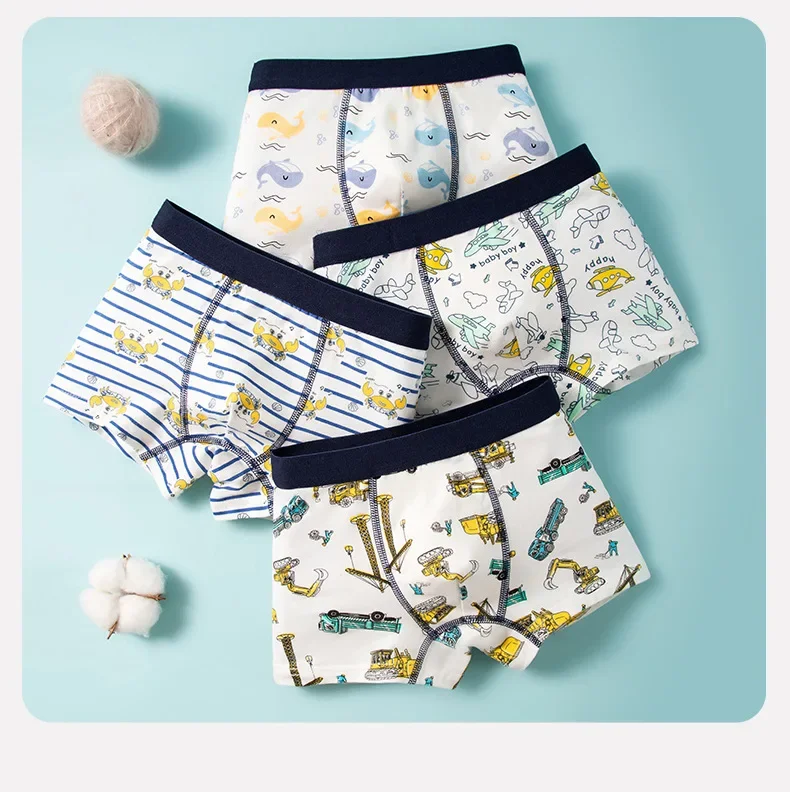 4pcs/Lot Boys Boxer Briefs Kids Cotton Underwear Baby Boy Bathroom Home Underpants Teenager Cartoon Children Panties