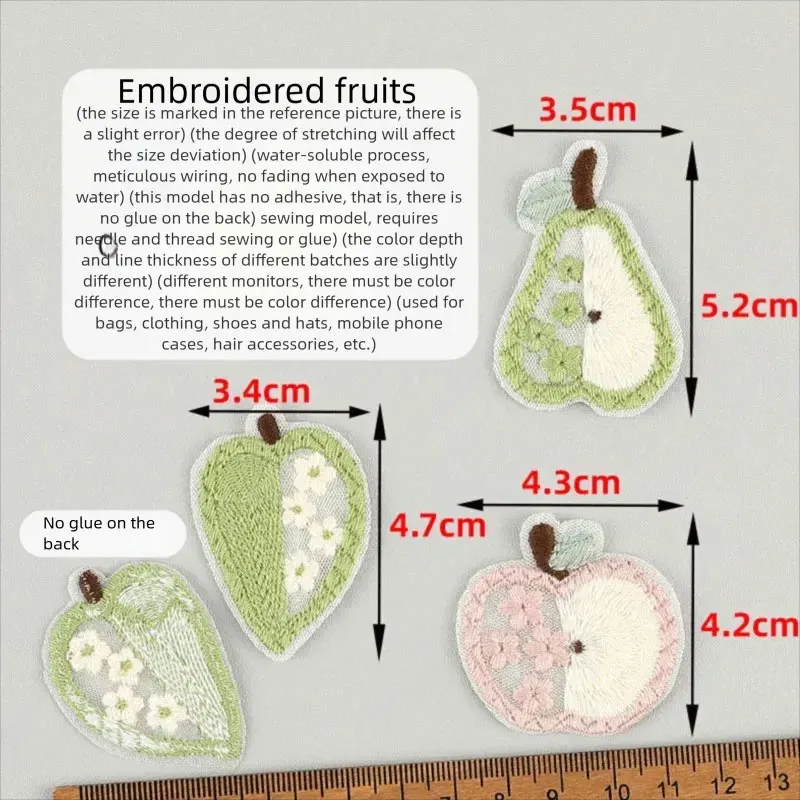 10 Stück Apfel-Frucht-Spitzenstickerei-Applikationen für DIY-Kleidung, Haarspangen, Taschen, Schuhe, Blumendekorationen, Aufnäher – Detail 4