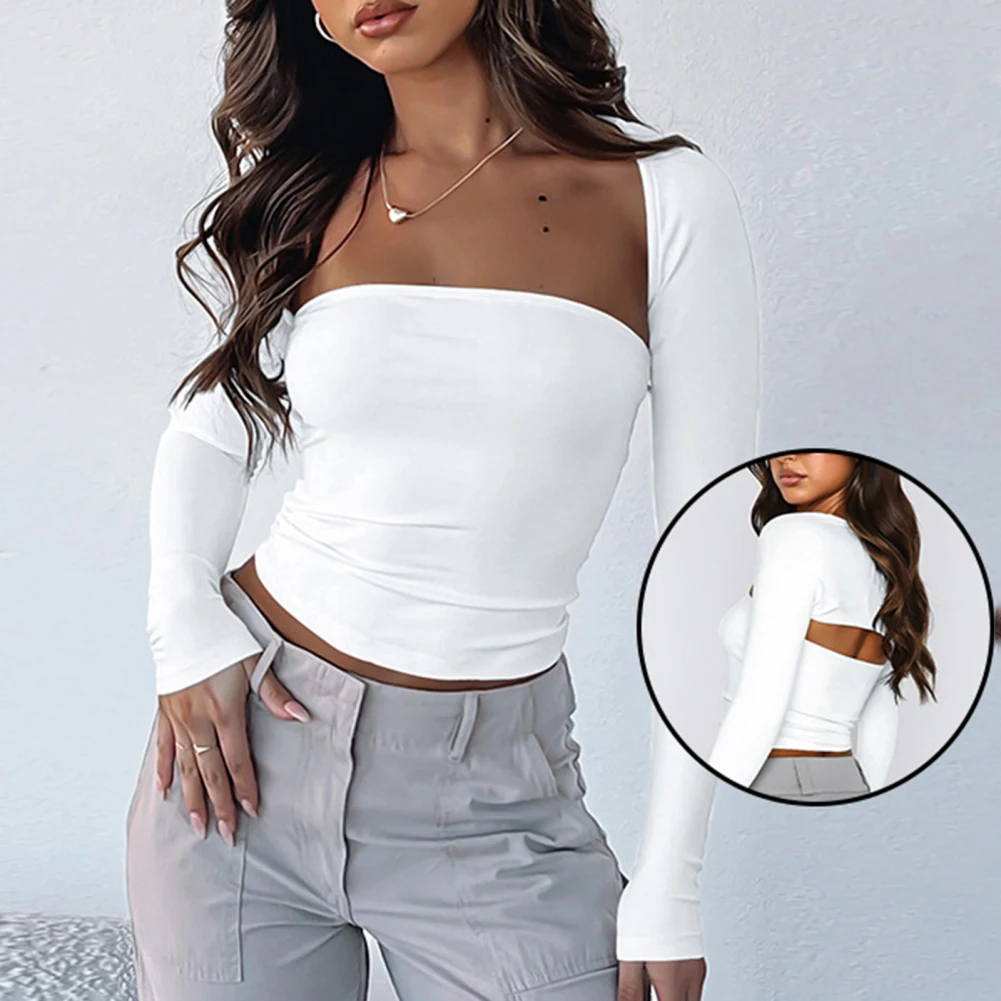 Women Tube Tops Long Sleeves Cover Up Set Summer Slim Fit Strapless Crop Tube Tops Long Sleeves Cover Up Set For Yoga