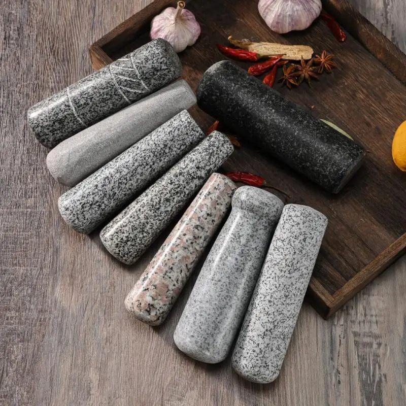 Natural Granite Grinding Pestle Heavy Duty Polished Odor Resistant for Kitchen Mashing Spices Garlic Seasoning Paste