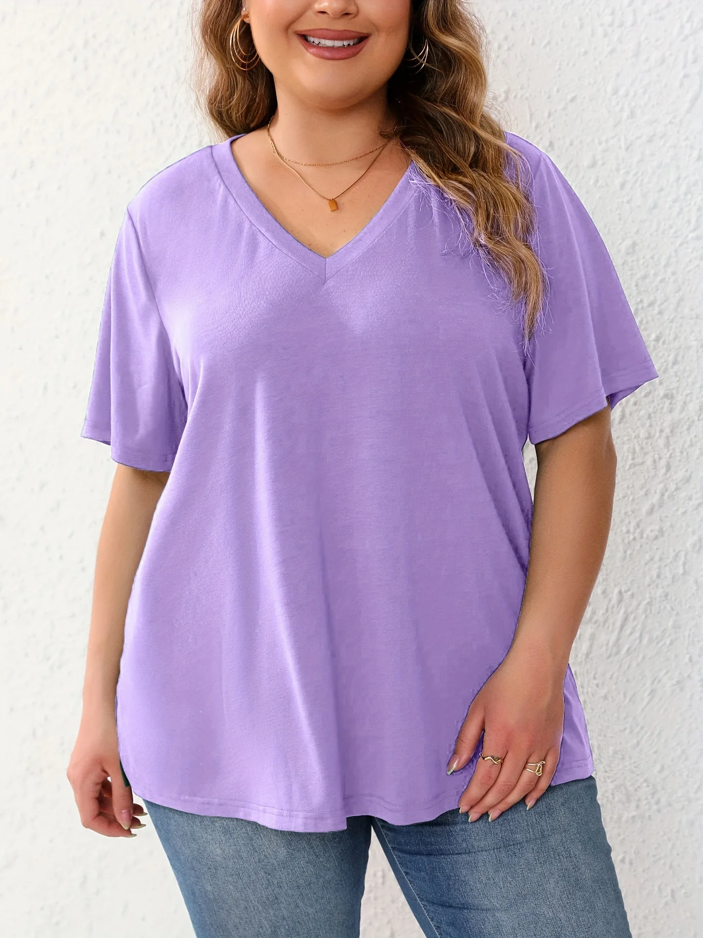 7XL 8XL Plus Size Women T Shirt Summer V-Neck Short Sleeve Pullover Loose Tops Casual Solid Colors Ladies Large Size Tee Shirt