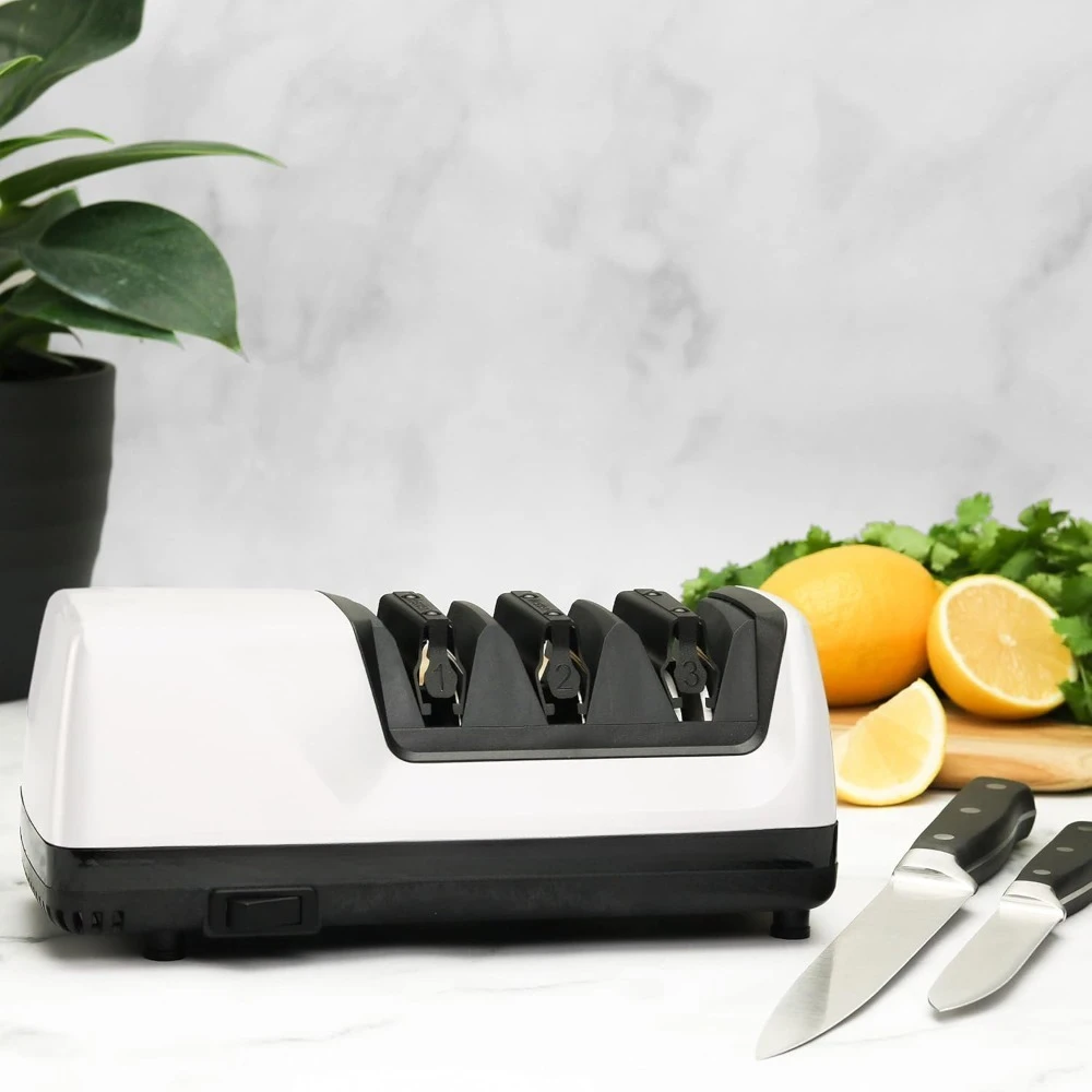 

NEW White Professional Electric Knife Sharpeners for 15&20-Degree Straight-Edge w/Diamond Abrasives&Precision Angle Control