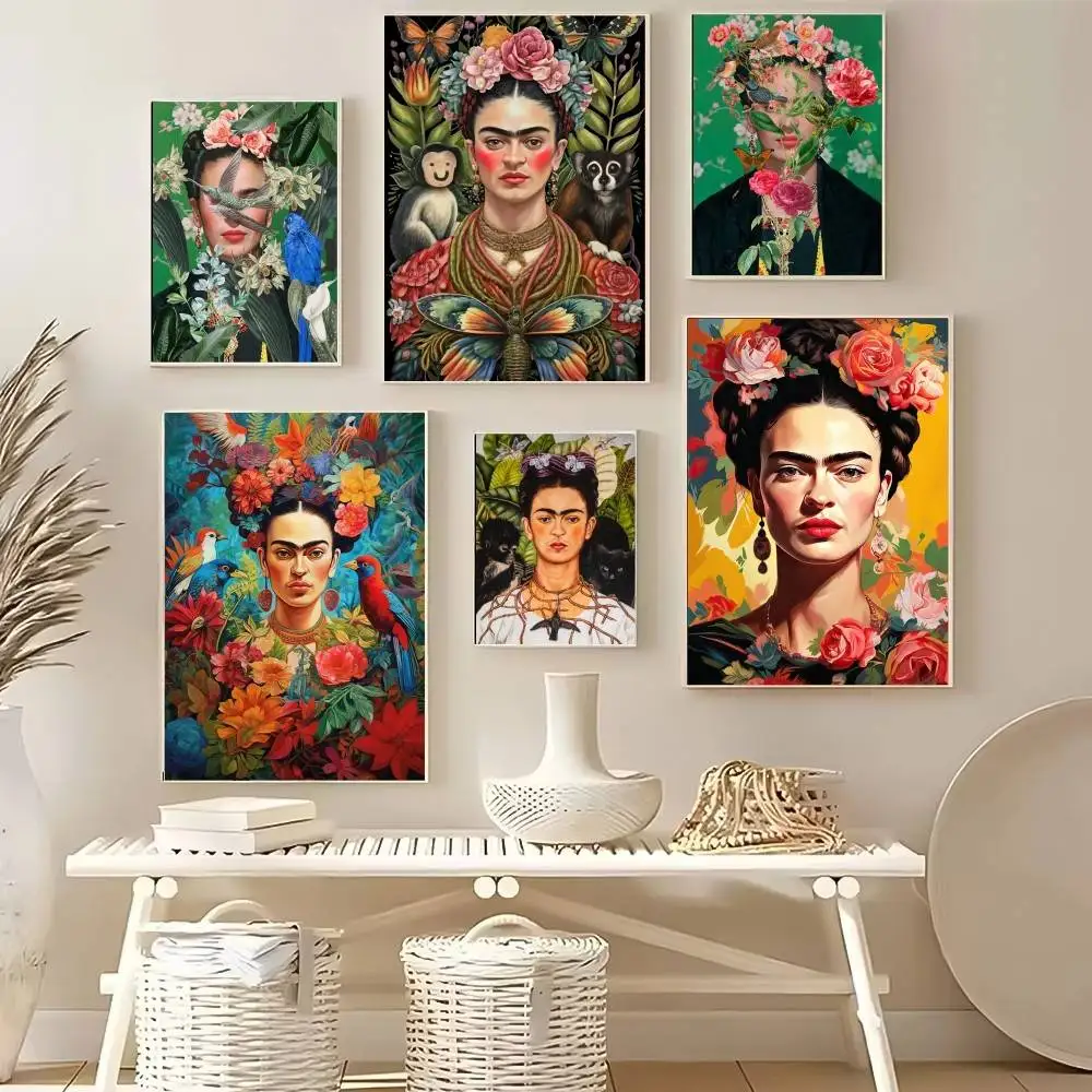 Art Poster F-K-Kahlos Woman Flowers High Quality Dorm Living Room Aesthetic Wall Decoration Painting Stickers Gift