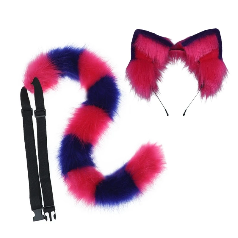 Cats Ears Cats Tail Fuzzy Cats Ears Headbands Faux Furs Tail Halloween Cosplays Party Cats Costume Accessorise for Kids