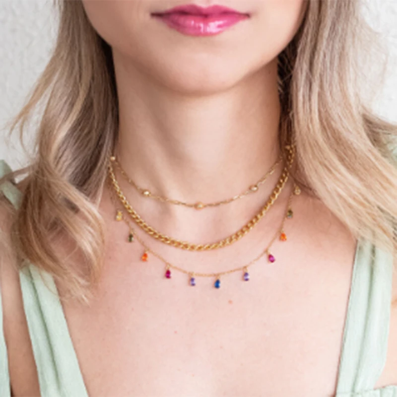 Aide 925 Sterling Silver Bohemian Colorful Crystal Stone Choker Naszyjnik dla kobiet Złoty łańcuszek Urok Ręcznie robiona biżuteria Obroże — zdjęcie 5